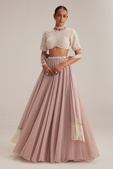 Vvani By Vani Vats Mirror & Pearl Work Blouse Skirt Set 