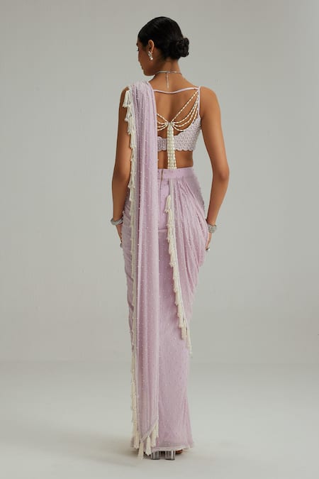 Vvani By Vani Vats Pearl Tassel Draped Saree With Blouse 