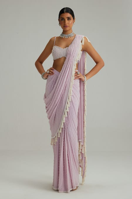 Vvani By Vani Vats Pearl Tassel Draped Saree With Blouse 