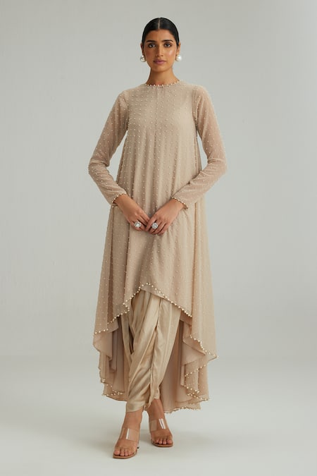 Vvani By Vani Vats Light Beige Pearl Kurta Set 