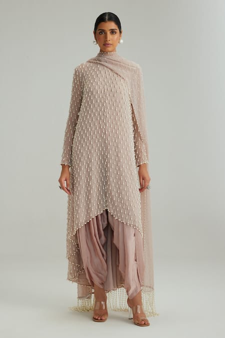 Vvani By Vani Vats Ash Pink Pearl Drop Kurta Set 