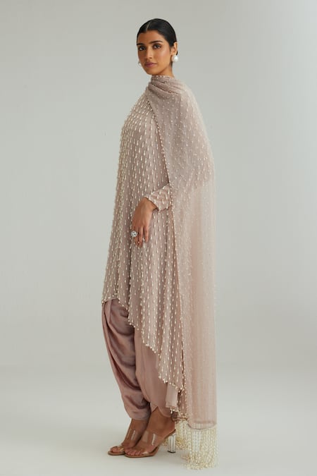 Buy Vvani By Vani Vats Pink Georgette, Satin, Modal Beads, Pearls High Neck Ash Drop Kurta Set Online at Aza Fashions Buy_Vvani By Vani Vats_Pink Georgette, Satin, Modal Beads, Pearls High Neck Ash Drop Kurta Set _Online_at_Aza_Fashions