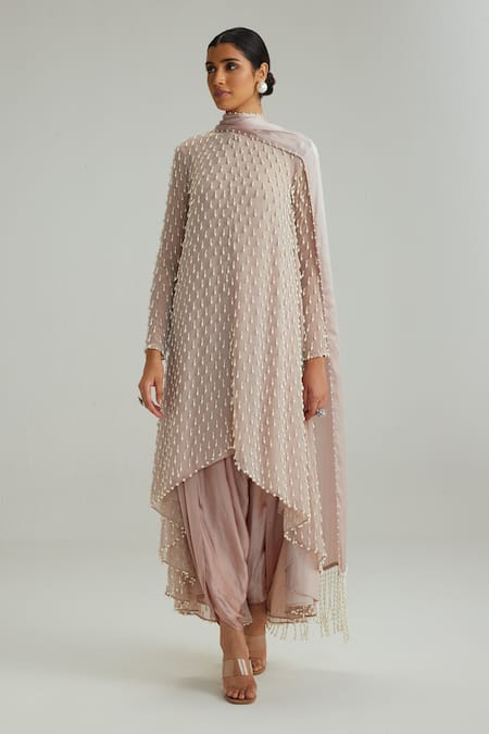 Vvani By Vani Vats Ash Pink Pearl Drop Kurta Set 