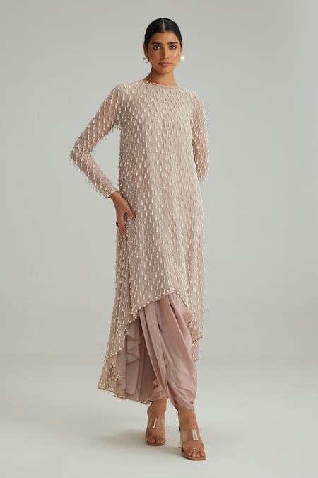 Vvani By Vani Vats Ash Pink Pearl Drop Kurta Set 