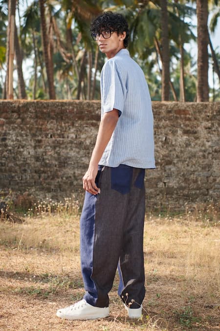 Saphed Linen Color Block Panelled Pant 