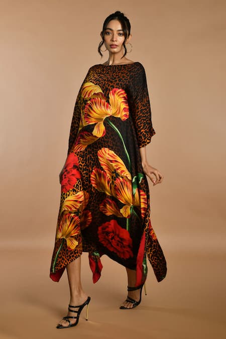 ISADAA BY ROTNA DUTT Digital Printed Kaftan With Satin Border 