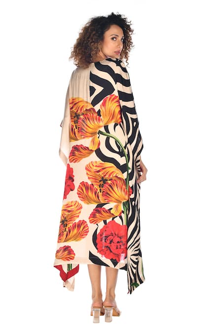 ISADAA BY ROTNA DUTT Digital Printed Kaftan With Satin Border 