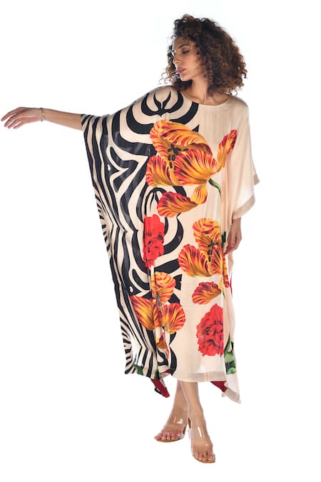 ISADAA BY ROTNA DUTT Digital Printed Kaftan With Satin Border 