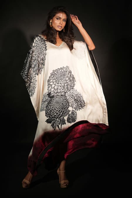 ISADAA BY ROTNA DUTT Digital Printed Kaftan With Satin Border 