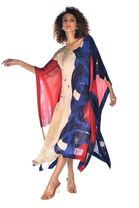 ISADAA BY ROTNA DUTT Digital Printed Kaftan With Satin Border 