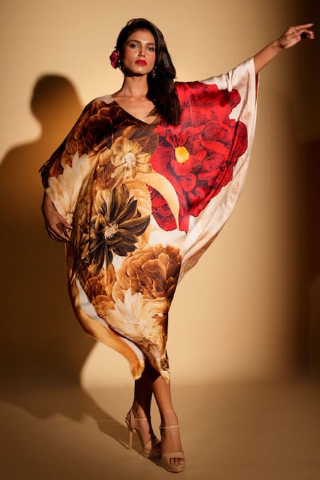 ISADAA BY ROTNA DUTT Digital Printed Kaftan With Satin Border 