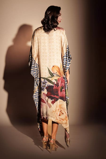 ISADAA BY ROTNA DUTT Digital Printed Kaftan With Satin Border 