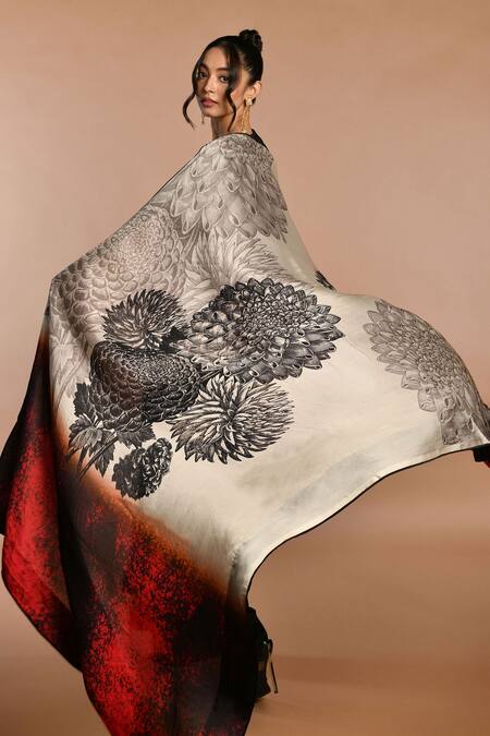 Buy_ISADAA BY ROTNA DUTT_Black Satin, Georgette, Organza Round Digital Print Kurta Palazzo And Dupatta Set _Online_at_Aza_Fashions