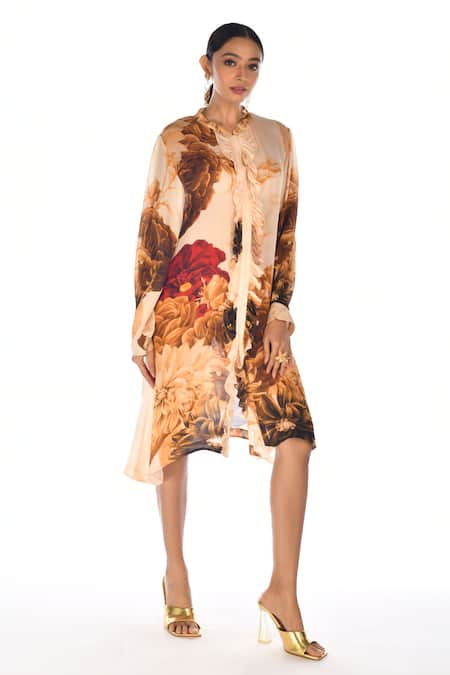 ISADAA BY ROTNA DUTT Digital Printed Ruffled Shirt Dress 