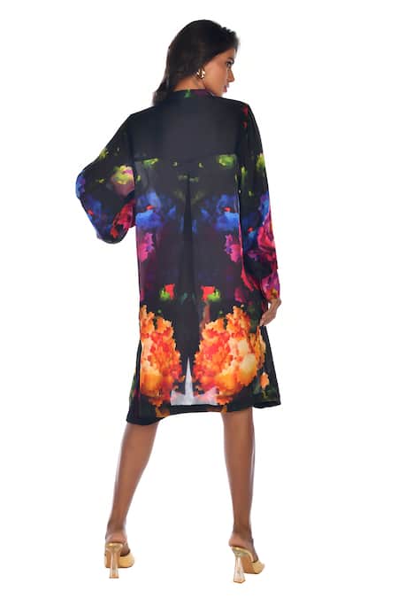 ISADAA BY ROTNA DUTT Digital Print Satin Georgette Shirt Dress 