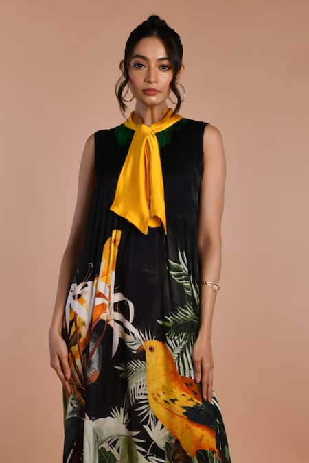 Buy ISADAA BY ROTNA DUTT Black Georgette Round Neck Digital Printed Shirt Dress Online at Aza Fashions Buy_ISADAA BY ROTNA DUTT_Black Georgette Round Neck Digital Printed Shirt Dress _Online_at_Aza_Fashions