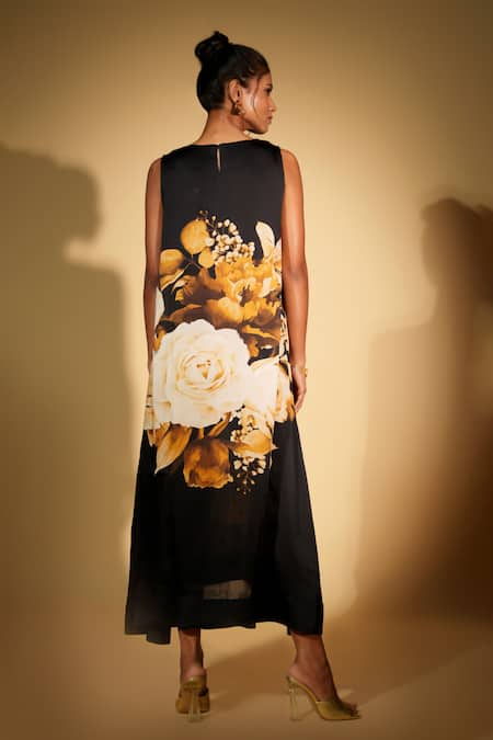 ISADAA BY ROTNA DUTT Digital Printed Floral Satin Georgette Dress 