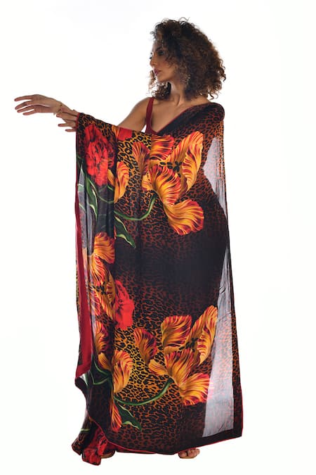 Buy_ISADAA BY ROTNA DUTT_Black Georgette, Satin Digital Printed Saree With Border _Online_at_Aza_Fashions