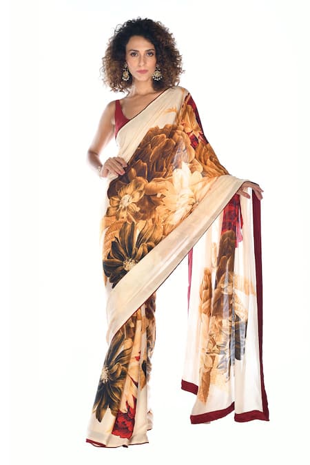 ISADAA BY ROTNA DUTT Digital Floral Print Saree With Satin Border 