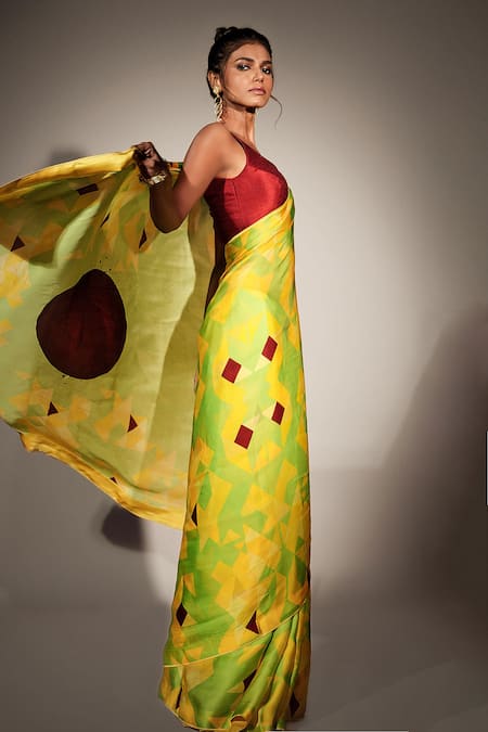 Buy_ISADAA BY ROTNA DUTT_Green Georgette Digital Printed Saree With Satin Border _Online_at_Aza_Fashions