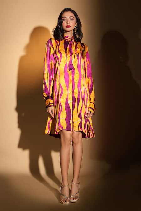 ISADAA BY ROTNA DUTT Digital Printed Satin Georgette Shirt Dress 