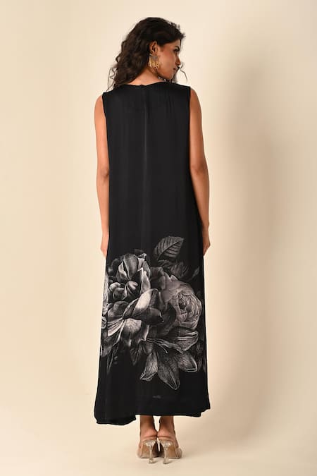 ISADAA BY ROTNA DUTT Digital Print Rose Motif Satin Georgette Dress 