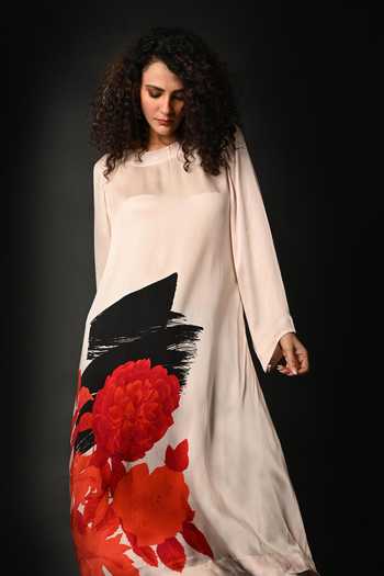 Buy ISADAA BY ROTNA DUTT Off White Satin, Georgette Round Neck Digital Printed Kurta And Pant Set Online at Aza Fashions Buy_ISADAA BY ROTNA DUTT_Off White Satin, Georgette Round Neck Digital Printed Kurta And Pant Set _Online_at_Aza_Fashions