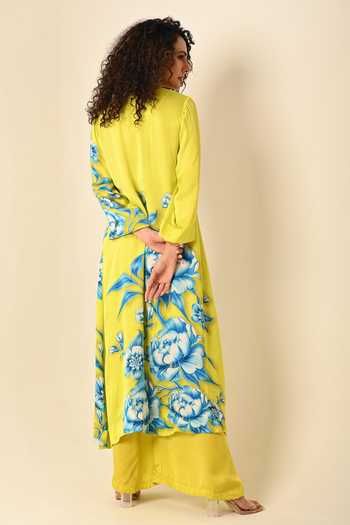 Shop ISADAA BY ROTNA DUTT Green Satin, Georgette Round Neck Digital Printed Floral Kurta And Pant Set at Aza Fashions Shop_ISADAA BY ROTNA DUTT_Green Satin, Georgette Round Neck Digital Printed Floral Kurta And Pant Set _at_Aza_Fashions