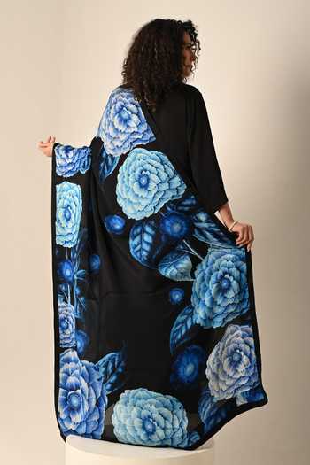 Shop ISADAA BY ROTNA DUTT Black Satin, Georgette, Organza Split Kurta Set With Digital Print Dupatta at Aza Fashions Shop_ISADAA BY ROTNA DUTT_Black Satin, Georgette, Organza Split Kurta Set With Digital Print Dupatta _at_Aza_Fashions