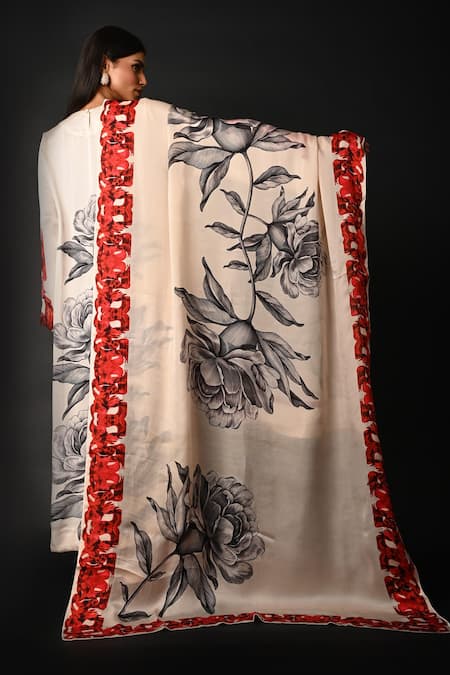 Shop ISADAA BY ROTNA DUTT White Satin, Georgette, Organza Round Digital Printed Kurta, Pant And Dupatta Set at Aza Fashions Shop_ISADAA BY ROTNA DUTT_White Satin, Georgette, Organza Round Digital Printed Kurta, Pant And Dupatta Set _at_Aza_Fashions