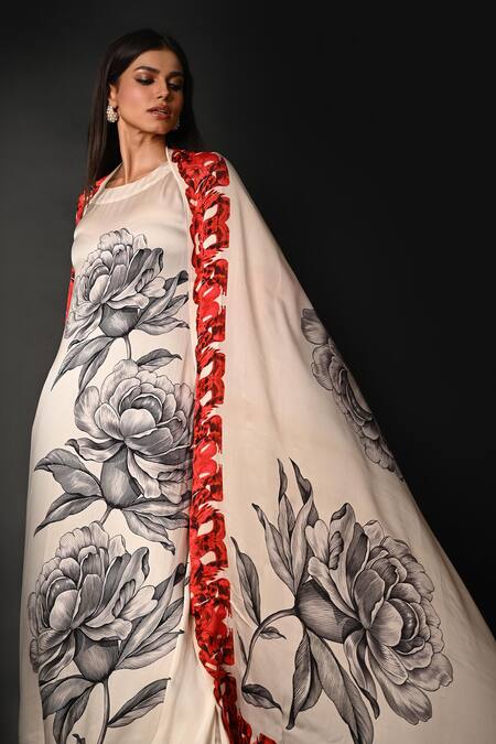 ISADAA BY ROTNA DUTT White Satin, Georgette, Organza Round Digital Printed Kurta, Pant And Dupatta Set Online at Aza Fashions ISADAA BY ROTNA DUTT_White Satin, Georgette, Organza Round Digital Printed Kurta, Pant And Dupatta Set _Online_at_Aza_Fashions