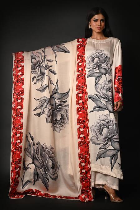 Buy ISADAA BY ROTNA DUTT White Satin, Georgette, Organza Round Digital Printed Kurta, Pant And Dupatta Set Online at Aza Fashions Buy_ISADAA BY ROTNA DUTT_White Satin, Georgette, Organza Round Digital Printed Kurta, Pant And Dupatta Set _Online_at_Aza_Fashions