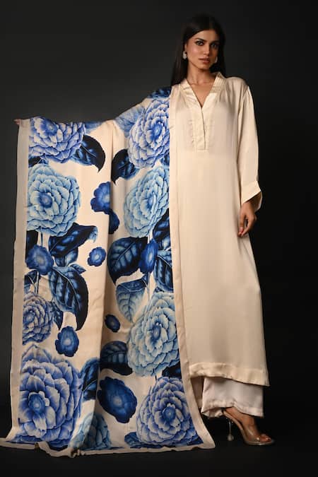 ISADAA BY ROTNA DUTT Satin Georgette Kurta Pant Set With Dupatta 