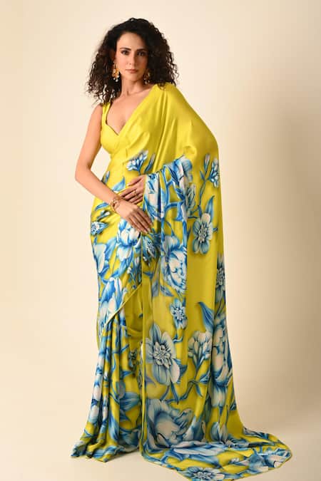 ISADAA BY ROTNA DUTT Digital Floral Print Saree With Satin Border 