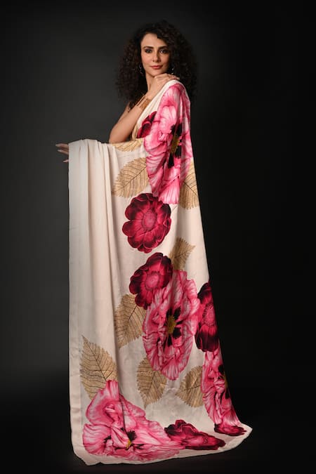 ISADAA BY ROTNA DUTT Digital Floral Print Saree With Satin Border 