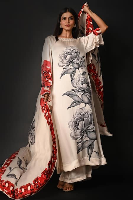 ISADAA BY ROTNA DUTT Digital Printed Floral Satin Organza Dupatta 