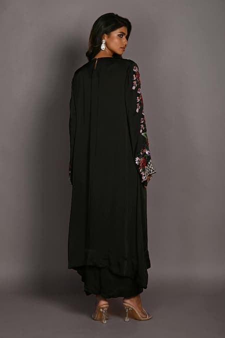 Shop ISADAA BY ROTNA DUTT Black Satin, Georgette Sequins, Beads, Embroidery And Cutdana Hand Kurta Set at Aza Fashions Shop_ISADAA BY ROTNA DUTT_Black Satin, Georgette Sequins, Beads, Embroidery And Cutdana Hand Kurta Set _at_Aza_Fashions