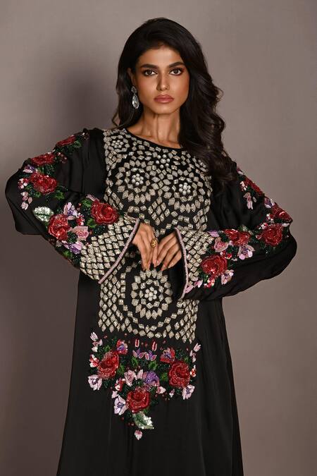 Buy ISADAA BY ROTNA DUTT Black Satin, Georgette Sequins, Beads, Embroidery And Cutdana Hand Kurta Set Online at Aza Fashions Buy_ISADAA BY ROTNA DUTT_Black Satin, Georgette Sequins, Beads, Embroidery And Cutdana Hand Kurta Set _Online_at_Aza_Fashions