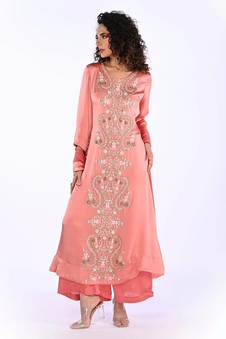 ISADAA BY ROTNA DUTT Hand Embroidered Kurta Palazzo & Dupatta Set 