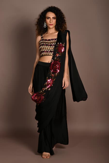 ISADAA BY ROTNA DUTT Sequins & Cutdana Embroidered Pre-Draped Saree 