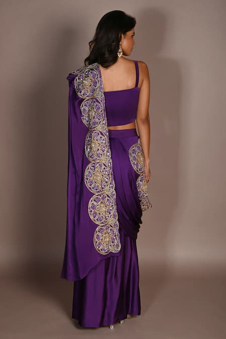 ISADAA BY ROTNA DUTT Sequins & Cutdana Hand Embroidered Pre-Draped Saree With Unstitched Blouse Piece 