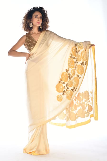 ISADAA BY ROTNA DUTT Floral Sequin & Bead Embroidered Saree Set 