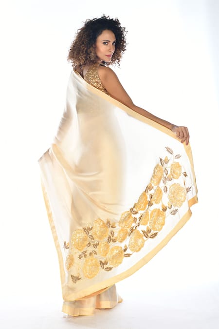 ISADAA BY ROTNA DUTT Floral Sequin & Bead Embroidered Saree Set 