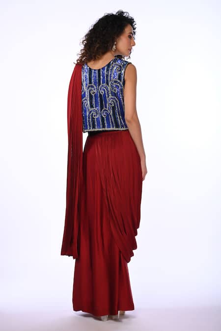 ISADAA BY ROTNA DUTT Sequins & Cutdana Embroidered Blouse & Pre-Draped Saree 