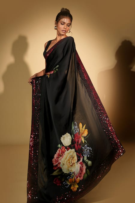 ISADAA BY ROTNA DUTT Digital Print Saree With Sequin Border 