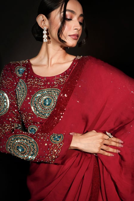 ISADAA BY ROTNA DUTT Sequins & Beads Embroidered Saree Set 