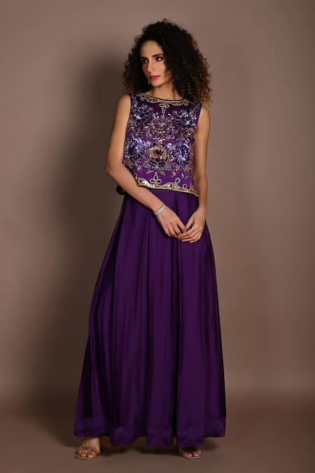 ISADAA BY ROTNA DUTT Sequins & Cutdana Embroidered Crop Top & Skirt 