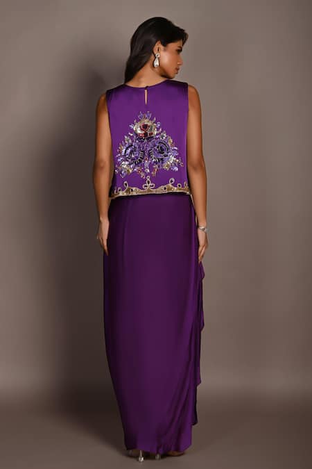 ISADAA BY ROTNA DUTT Sequins & Cutdana Embroidered Top & Draped Skirt 