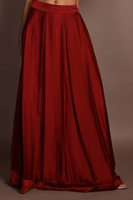 ISADAA BY ROTNA DUTT_Red Satin, Georgette, Organza Embroidery, And Cutdana Hand Choli Skirt Set _Online_at_Aza_Fashions