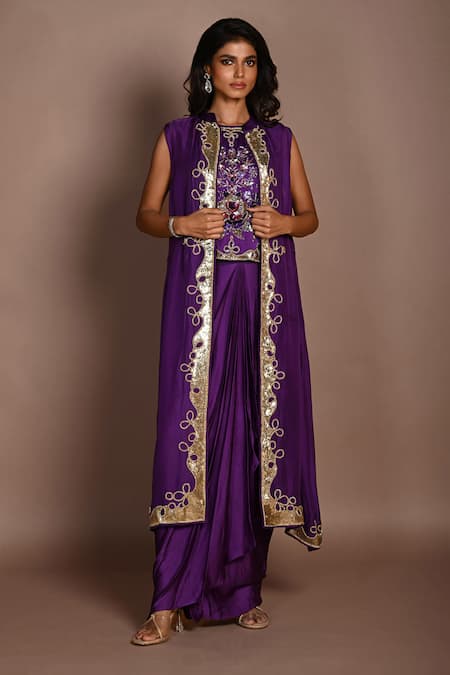 ISADAA BY ROTNA DUTT Hand Embroidered Jacket & Draped Skirt Set 